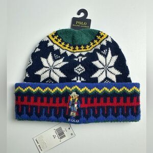 Polo Ralph Lauren Holiday Jacquard Bear Rib-Knit Beanie Cowboy Bear NWT
